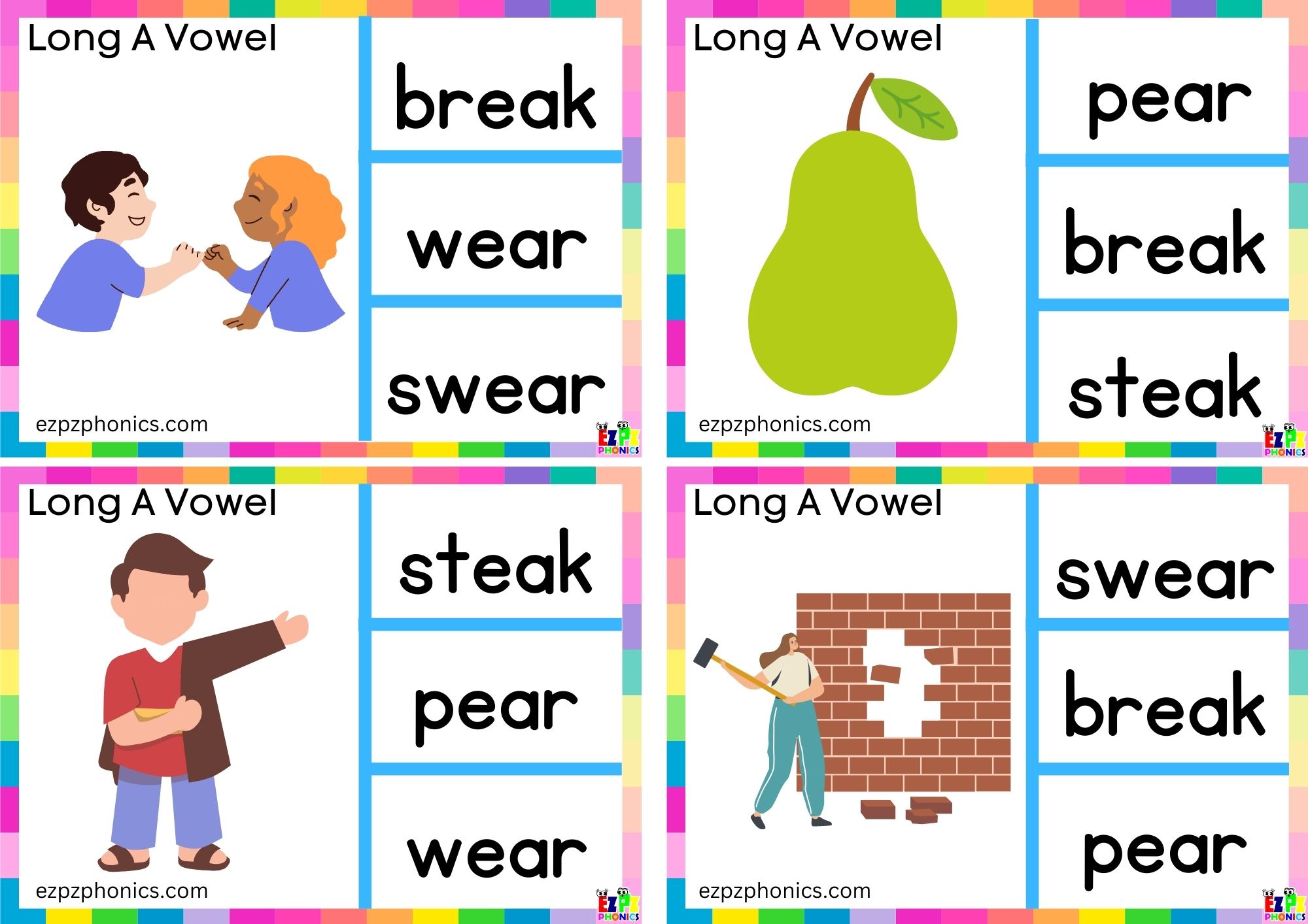Long a vowel ea words Look at the image and clip the correct word Clip cards